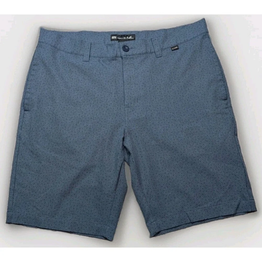 Travis Mathew Mens Blue Performance Golf Shorts 9” Inseam Sz 36 Stretch Comfort